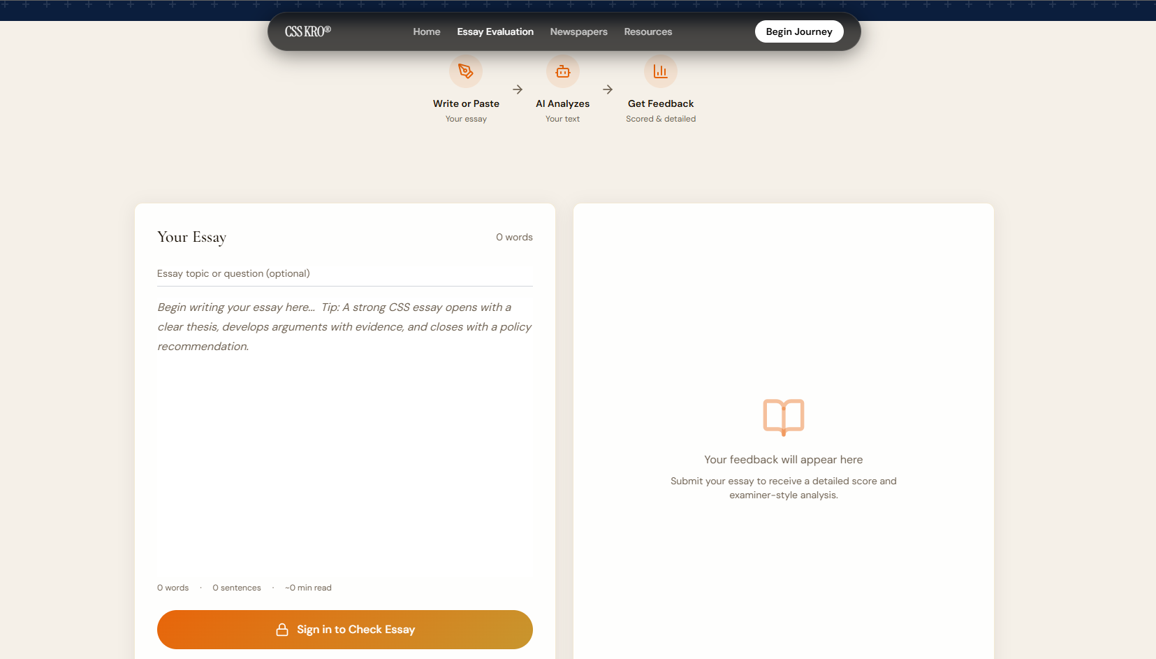 CSS Kro - AI-Powered Exam Prep Platform Interface Screenshot 1